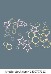Circle rings and stars abstract geometric  pattern. Concentric shapes fasion textile print. Geometric  decorative background design. Graphic elements ornament. Wrapping design