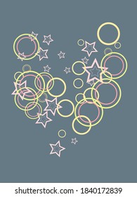 Circle rings and stars abstract geometric  pattern. Concentric shapes fasion textile print. Geometric  decorative background design. Graphic elements ornament. Wrapping design