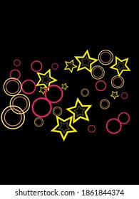 Circle rings and stars abstract geometric  pattern. Concentric shapes fasion textile print. Geometric  decorative background design. Graphic elements ornament. Wrapping design