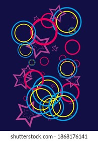 Circle rings and stars abstract geometric  pattern. Concentric shapes fasion textile print. Geometric  decorative background design. Graphic elements ornament. Wrapping design