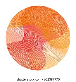 Circle ripple abstract vector illustration on white background. Red pattern with colorful curves arranged in round shape. Wavy lines ripple. Japanese flag stylized symbol, conceptual sun design.