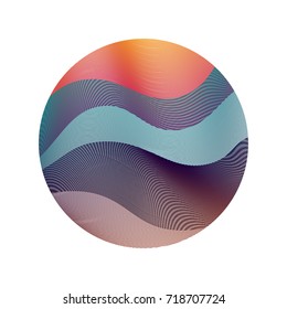 Circle ripple lines abstract vector illustration on white background. Curve wavy lines circle with ripple texture design. Bright clip art pattern with colorful curves. Round shape of waves.