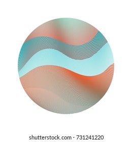 Circle ripple lines abstract vector illustration on white background. Curve wavy lines circle with ripple texture design. Bright clip art pattern of colorful curves. Round shape of red and blue waves.