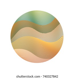 Circle ripple lines abstract vector illustration on white background. Curve wavy lines circle with ripple texture design. Bright clip art pattern with green, brown, orange curves. Round shape of waves