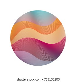 Circle ripple lines abstract vector illustration on white background. Curve wavy lines circle with ripple texture design. Bright clip art pattern with colorful curves. Round shape of waves.