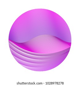 Circle ripple lines geometric vector illustration on white background. Round shape logo design. Modern colorful curves, waves. Bright clip art design with violet purple pink curved wavy lines texture.