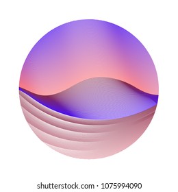Circle ripple lines geometric vector illustration on white background. Round shape logo design. Minimal colorful curves, waves. Bright clip art design with curved wavy lines texture in blue and red.