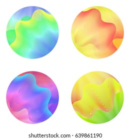 Circle ripple set abstract vector illustration on white background. Artistic bright patterns with colorful curves arranged in round shape. Wavy lines circle ripple collection for business logo design.