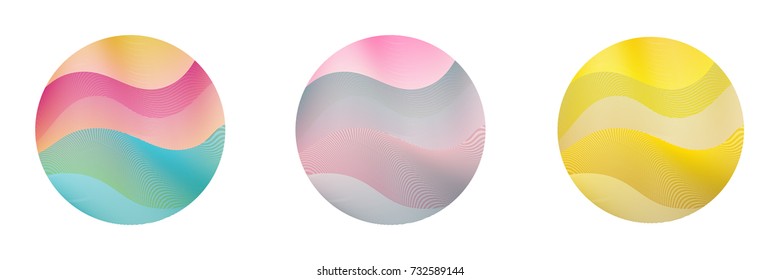 Circle ripple set abstract vector illustration on white background. Artistic bright patterns with colorful curve lines arranged in round shapes. Wavy lines circle ripple curves set for logo design.
