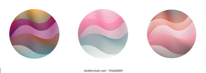 Circle ripple set abstract vector illustration on white background. Artistic bright patterns with colorful curve lines arranged in round shapes. Wavy lines circle ripple curves set for logo design.