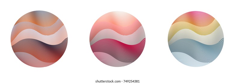 Circle ripple set abstract vector illustration on white background. Artistic bright patterns with colorful curve lines arranged in round shapes. Wavy lines circle ripple curves set for logo design.