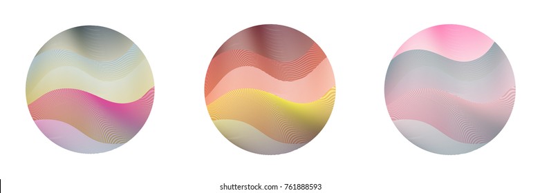 Circle ripple set abstract vector illustration on white background. Artistic bright patterns with colorful curve lines arranged in round shapes. Wavy lines circle ripple curves set for logo design.