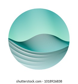 Circle ripple waves geometric vector illustration on white background. Round shape logo design. Simple colorful curves, waves. Bright clip art design with curved wavy lines. Blue planet abstraction