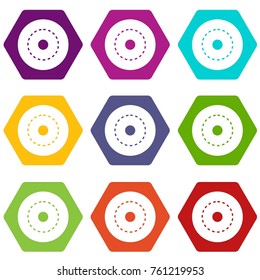 Circle road icon set many color hexahedron isolated on white vector illustration
