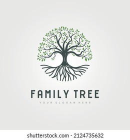 circle root of the tree vector logo symbol illustration design, oak tree vintage logo design svg