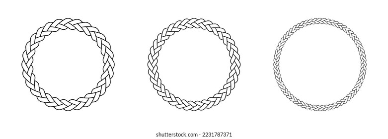 Circle Rope Frame Border With 3 Strand Braid Knot Ornament Pattern Vector Illustration