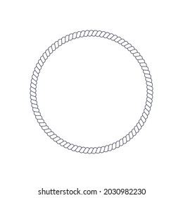 Circle rope frame for photo or picture in retro yacht style. Nautical design element for print and decoration. Maritime theme. Vector illustration.