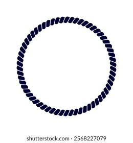 Circle rope frame. Thread, hemp twine, jute, steel cable round element. Vignette for picture or mirror in maritime, yacht or nautical style. Vector graphic illustration.