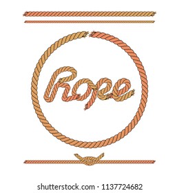 Circle Rope Frame. Vector Illustration. Rope Lettering and Knot. Design Elements Set.