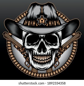 Circle rope skull cowboy. Premium vector