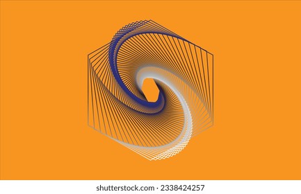 Circle with rotating lines. Stripes abstract vector background on orange color.