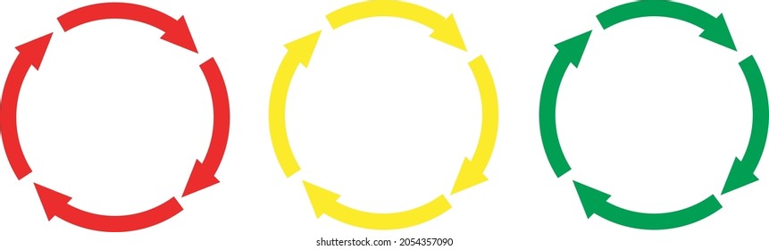 Circle rotation icon vector. Circle arrow. Different color. Red yellow green colour. Isolated on white background. Vector illustration
