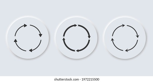 Circle, round arrows vector icon set on neumorphism design button