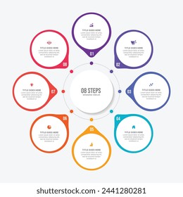 Plantilla de diseño de infografía de negocios de ciclo redondo circular con 8 opciones