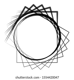 Circle round design element, technology icon, black, halftone monochrome, isolated on white. Geometric vector shape