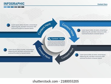 Circle, round divided in four parts arrows. Template, scheme, diagram, chart, graph, presentation. Business concept with 4 steps, options, processes.
