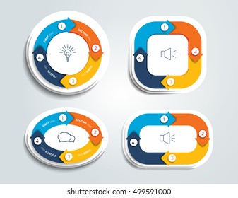 Circle, round divided in four parts arrows. Template, scheme, diagram, chart, graph, presentation. Business concept with 4 steps, options, processes.