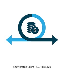 Circle, round divided in two arrows and dollar icon. Can be used for Template, diagram, scheme,graph, presentation, infographic. 