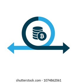 Circle, round divided in two arrows and bitcoin icon. Can be used for Template, diagram, scheme,graph, presentation, infographic. 