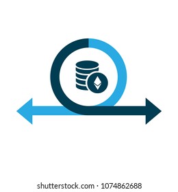 Circle, round divided in two arrows and Ethereum icon. Can be used for Template, diagram, scheme,graph, presentation, infographic. 