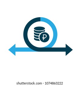 Circle, Round Divided In Two Arrows And Russian Ruble Icon. Can Be Used For Template, Diagram, Scheme,graph, Presentation, Infographic. 