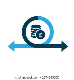 Circle, round divided in two arrows and British pound icon. Can be used for Template, diagram, scheme,graph, presentation, infographic. 