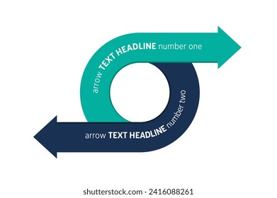 Kreis, in zwei Pfeilen geteilt. Vorlage, Schema, Diagramm, Diagramm, Grafik, Darstellung. Geschäftskonzept mit 2 Schritten, Optionen, Prozessen. 