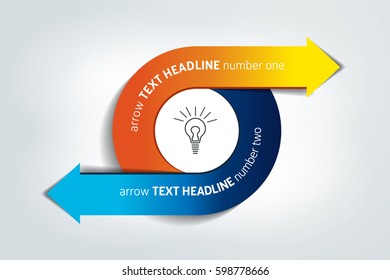 Circle, round divided in two arrows. Template, scheme, diagram, chart, graph, presentation. Business concept with 2 steps, options, processes.