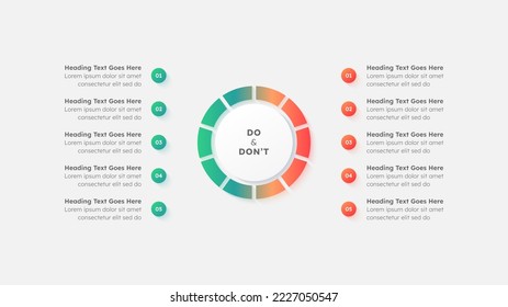 Plantilla de diseño gráfico e infográfico de redondeo de círculo Dos y Don, Pros y Cons, VS, frente a Comparación