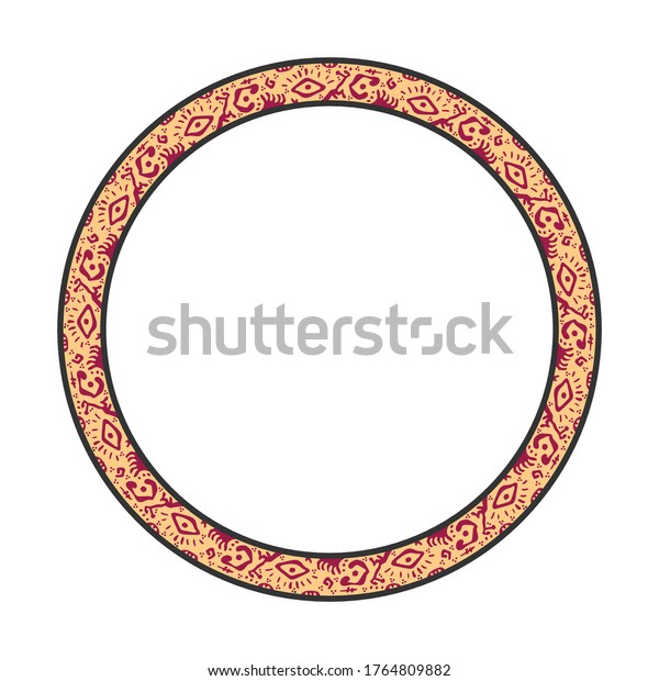 circle or round frame with abstract motifs,\
floral-style divider, border with retro or vintage style, delimiter\
text with isolated white\
background.