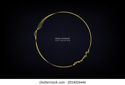 Circle round frame by gold wavy lines isolated on dark teal gradient background with space for text. Vector design element