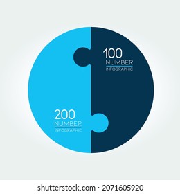 Circle, round infographic, puzzle.  Two step chart, template, diagram. 