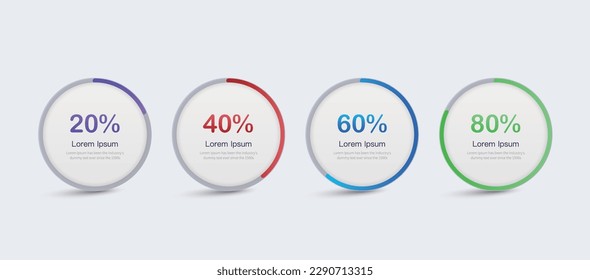 circle round pie charts with percentage indicator. projects completion progress.Infographic design template.