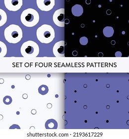 Circle, round, polka dot abstract repeat seamless pattern set. Vector illustration. Pattern collection for print, scrapbooking, gift wrap, wallpaper, textile, fashion, packaging.