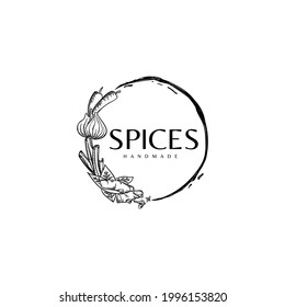 Circle Round Spices with Splash Drawing Vintage Logo Vector Illustration Template Icon