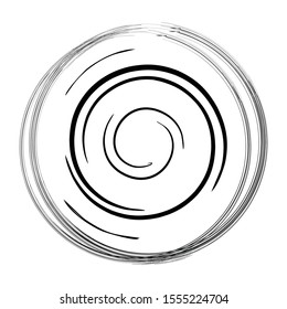 Circle round spiral, vector design element, black, monochrome, isolated on white. Swirl lines