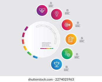 avance de la línea circular línea de tiempo elemento infográfico informe de fondo con icono de línea de negocio 6 pasos ilustración vectorial