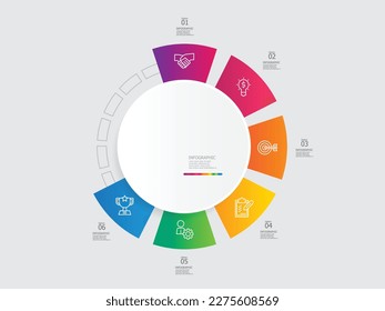 circle round steps timeline infographic element report background with business line icon 6 steps vector illustration