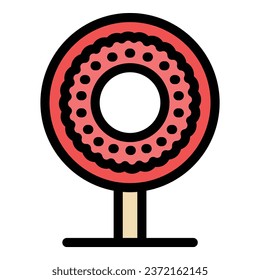 Circle round stick icon outline vector. Cake candy. Sugar heart color flat