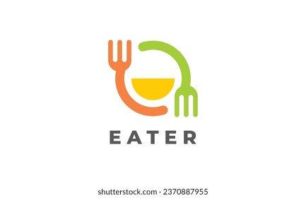 Circle rounded fork food logo with smile character for culinary business